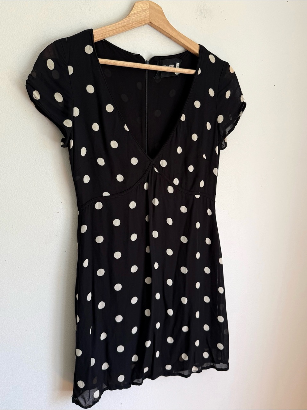 Reformation Polka Dot V Neck Mini Dress Short Sleeve in Black - Picture 3 of 6